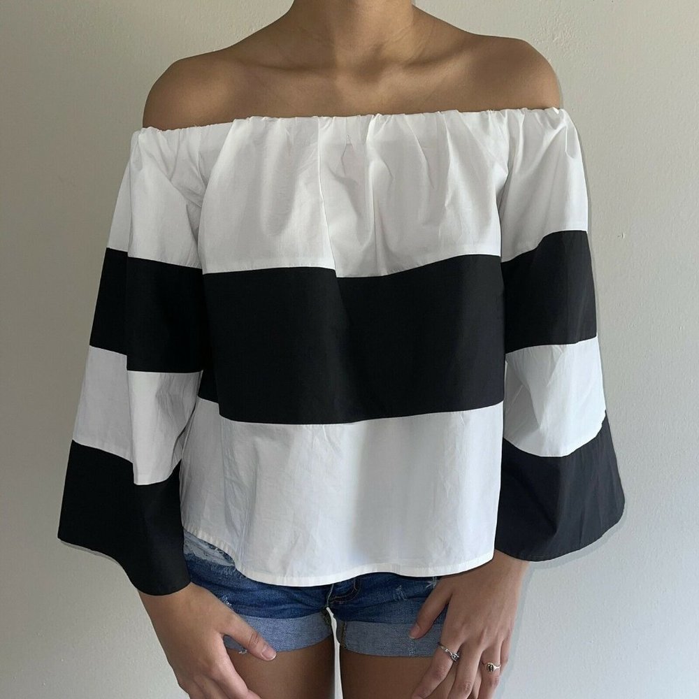 Do + Be Black White Colorblock Oversized Off The Shoulder Top Size S